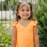 SS2026 "Brights" Neon Orange Ruffle Shoulder One Piece