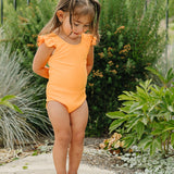 SS2026 "Brights" Neon Orange Ruffle Shoulder One Piece