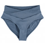 Ribbed Slate Blue Mid Rise Cross Front Bottoms