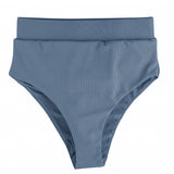 Ribbed Slate Blue Women's High Waist Bikini Bottoms