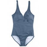 Solid Slate Blue Ribbed Women's One Piece
