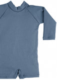 Solid Slate Blue Ribbed Sunsuit