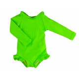 Gecko Green Ribbed Ruffle Rashguard Suit