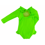 Gecko Green Ribbed Ruffle Rashguard Suit