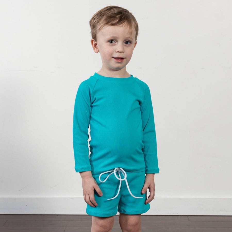 bright blue swim shorts