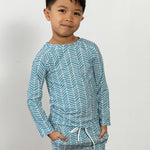 blue herringbone print Rashguard swimwear for kids