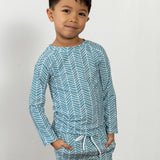 blue herringbone print Rashguard swimwear for kids