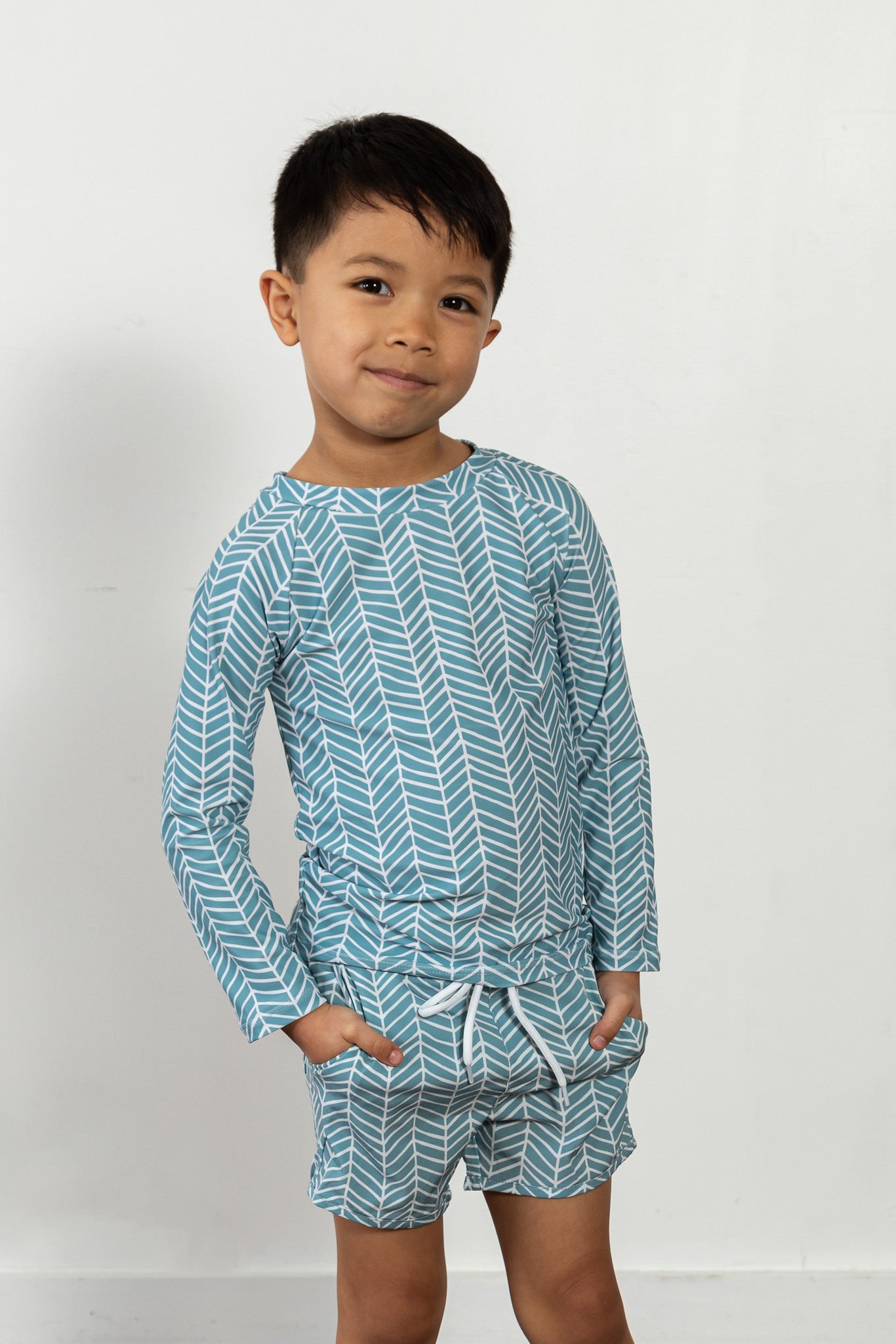 blue herringbone print Rashguard swimwear for kids