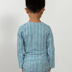 blue herringbone print Rashguard swimwear for kids