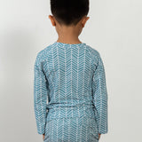 blue herringbone print Rashguard swimwear for kids