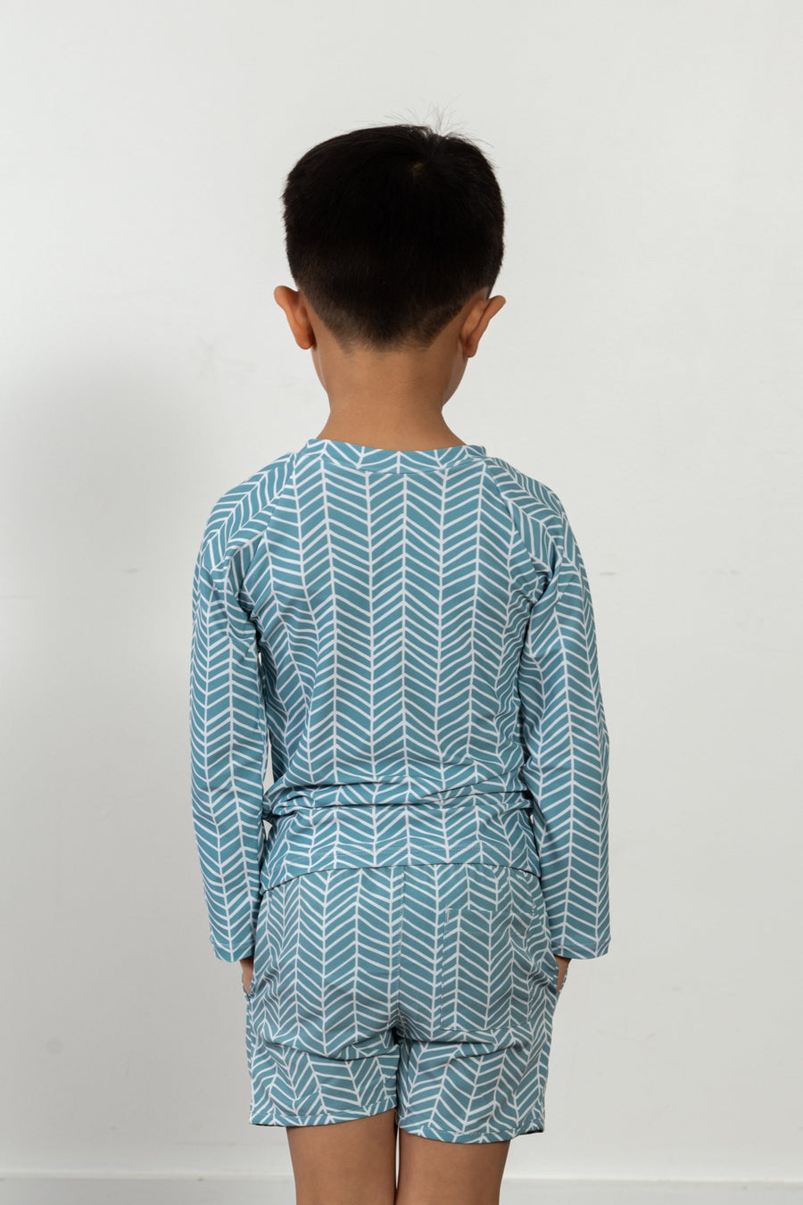 blue herringbone print Rashguard swimwear for kids