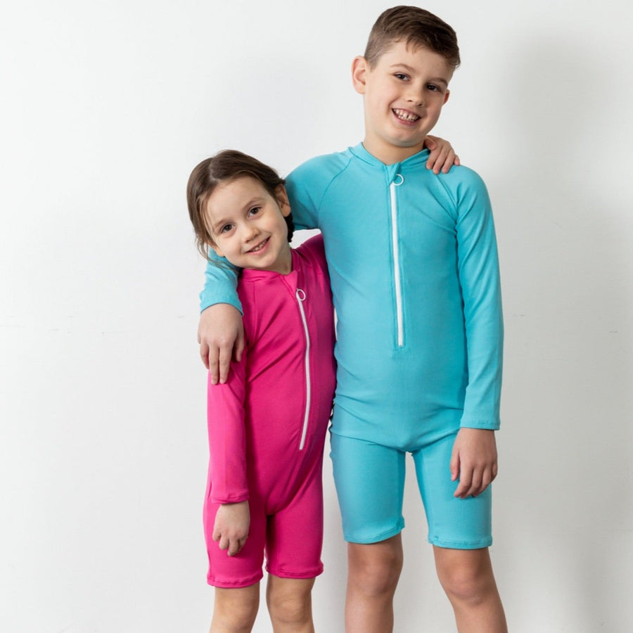 bright pink or blue sunsuit