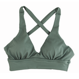 Ribbed Dark Green V-Cup Crossback Bikini Top