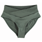 Ribbed Dark Green Mid Rise Cross Front Bottoms