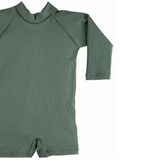 Solid Dark Green Ribbed Sunsuit