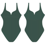 Solid Green Ribbed Women's One Piece