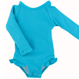 "Brights" Ribbed Blue Curaco Ruffle Rashguard Suit