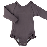 Ribbed Purple Ruffle Rashguard Suit