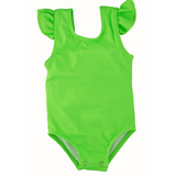 Green Gecko Ruffle Shoulder One Piece