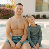 Solid Green Ribbed Adult Swim Trunks