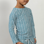 blue herringbone print Rashguard swimwear for kids