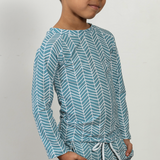 blue herringbone print Rashguard swimwear for kids