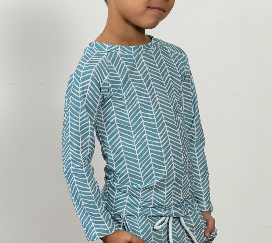 blue herringbone print Rashguard swimwear for kids