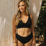 Black Ribbed Women's V-Cup Crossback Bikini Top