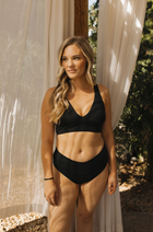 Black Ribbed Women's V-Cup Crossback Bikini Top