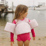 "Brights" Ribbed Hot Pink Ruffle Rashguard Suit