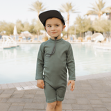 Solid Dark Green Ribbed Sunsuit