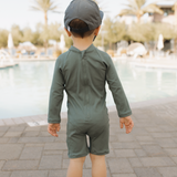 Solid Dark Green Ribbed Sunsuit