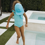 Blue Curaco Ruffle Shoulder One Piece