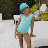 Blue Curaco Ruffle Shoulder One Piece