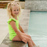 SS2026 "Brights" Green Gecko Ruffle Shoulder One Piece