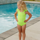 SS2026 "Brights" Green Gecko Ruffle Shoulder One Piece