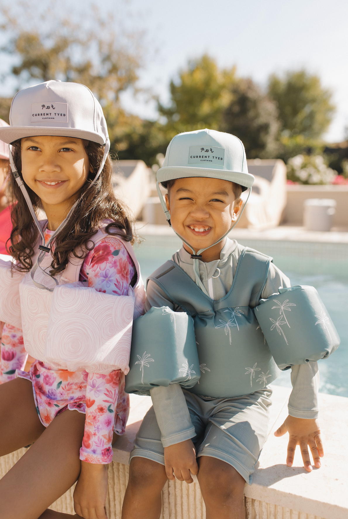 floaties and waterproof hats