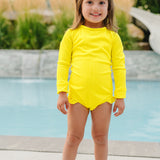 "Brights" Neon Yellow Ruffle Rashguard Suit