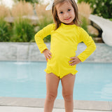 "Brights" Neon Yellow Ruffle Rashguard Suit