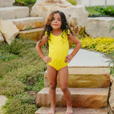 "Brights" Neon Yellow Ruffle Shoulder One Piece