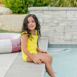 "Brights" Neon Yellow Ruffle Shoulder One Piece