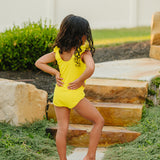 "Brights" Neon Yellow Ruffle Shoulder One Piece