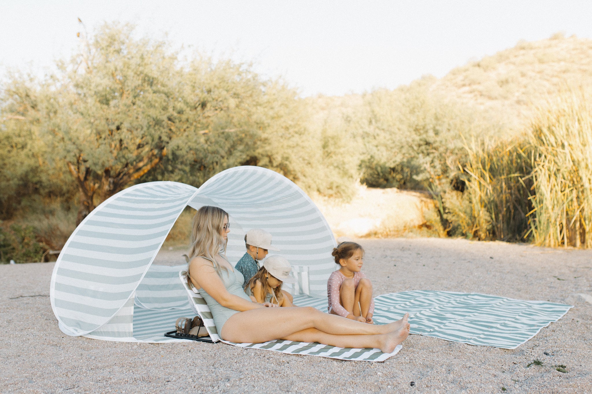 beach fashion with tent and chairs