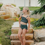 The "James" Girls High Waist Smocked Bikini