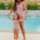 The "Poppy" Girls High Waist Smocked Bikini