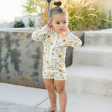 kids sunsuit with sunflowers