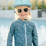 kids upf swimwear, sunsuit, sunglasses and hat