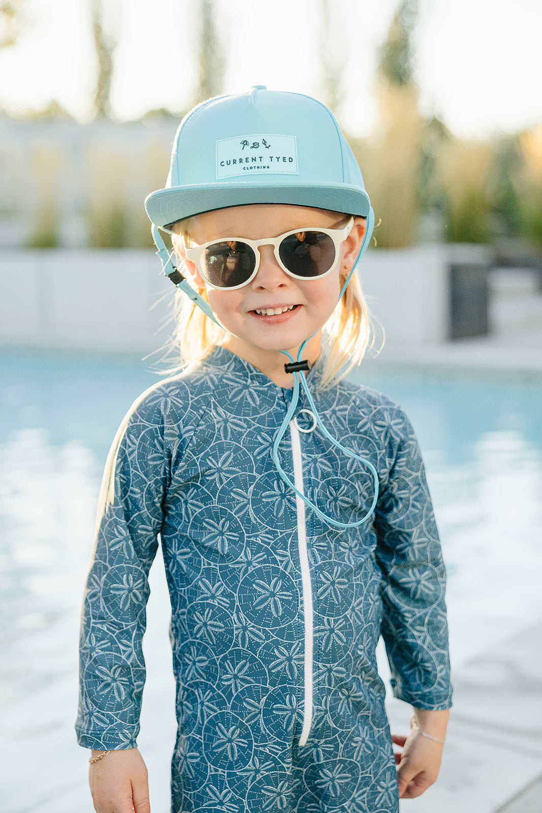 kids upf swimwear, sunsuit, sunglasses and hat