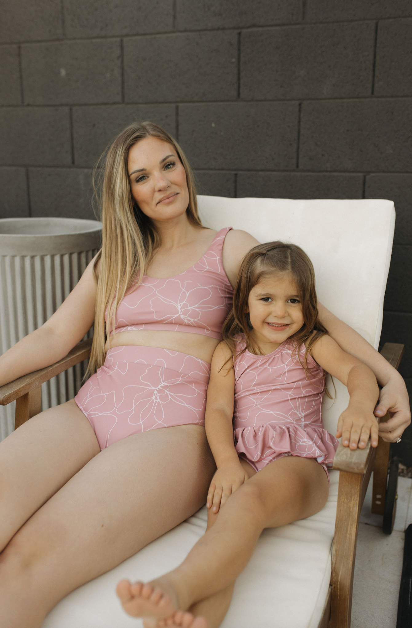 mom and girl pink matching swimsuits