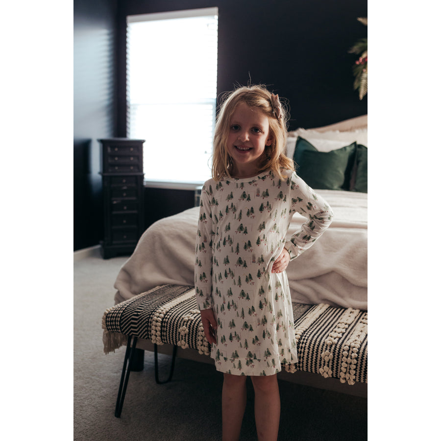Children's Holiday Bamboo Nightgown - Holiday Tree Farm